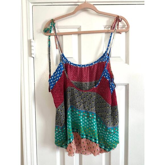 O’NEILL Multicolor Multi Pattern Loose Cami Tank Shoulder Tie Boho - Sz Large - Picture 3 of 5